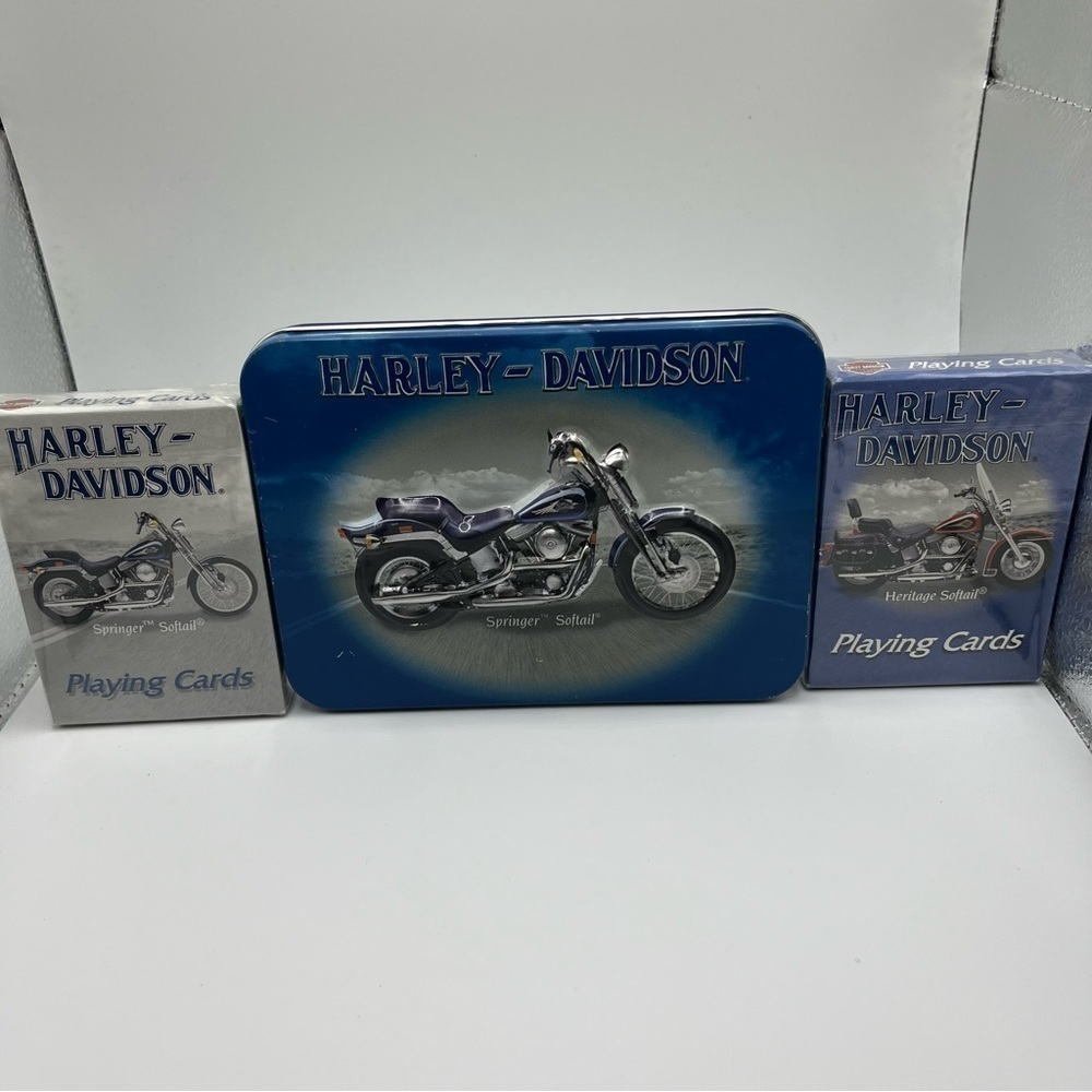 Harley-Davidson Collectable Tin Playing Cards Springer Softail 2 deck Seal 2001